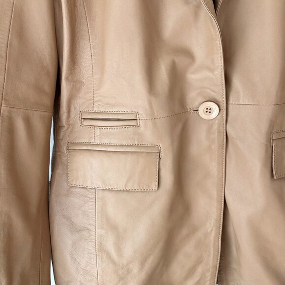 NWT Bod & Chritensen AURIANA Single Breasted Leather Blazer L Sand - Picture 3 of 15
